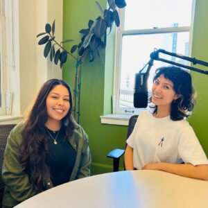 Neida Rodriguez and Emily Harwitz in the recording studio