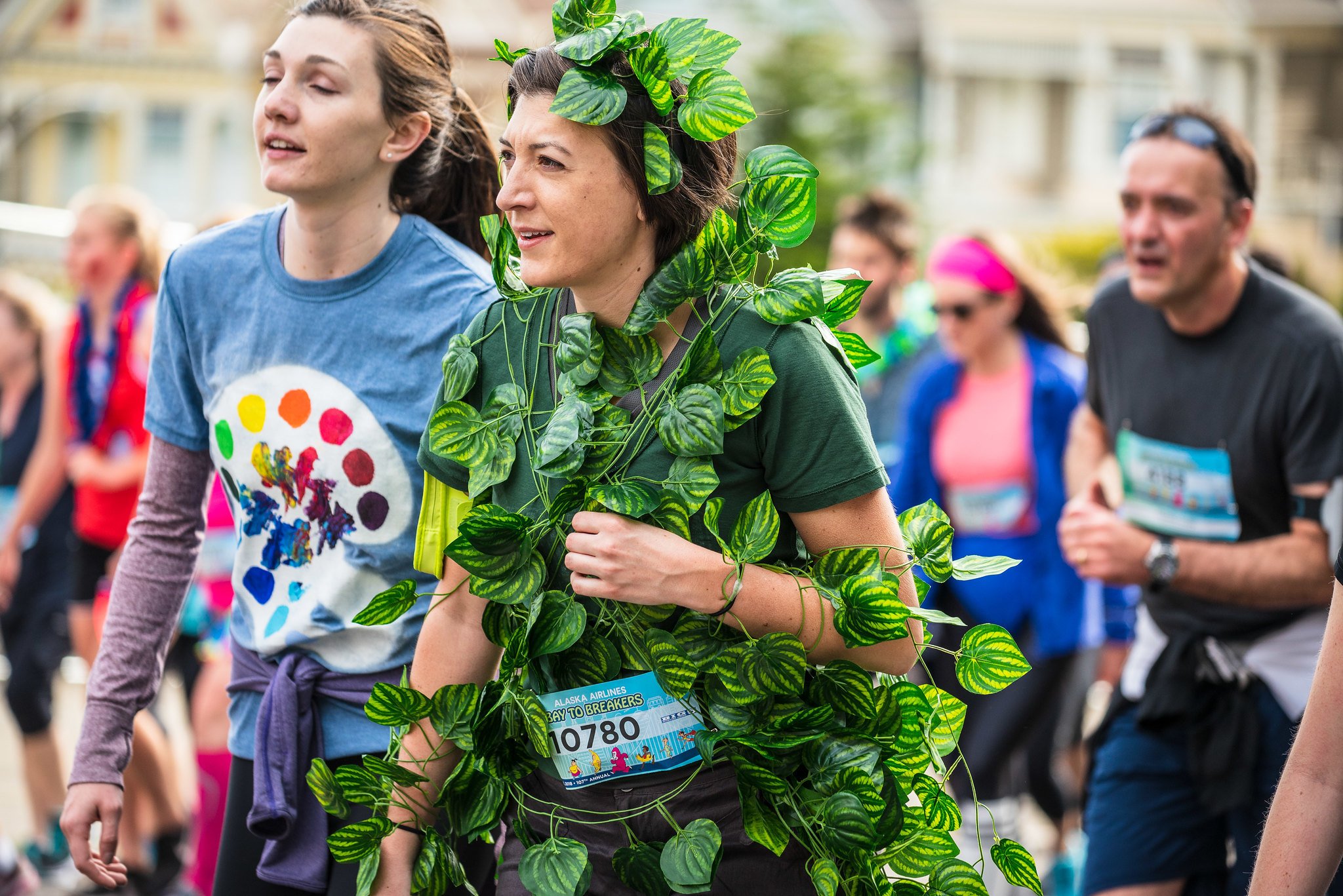a person in a vine plant costume participates in the annual bay to breakers race