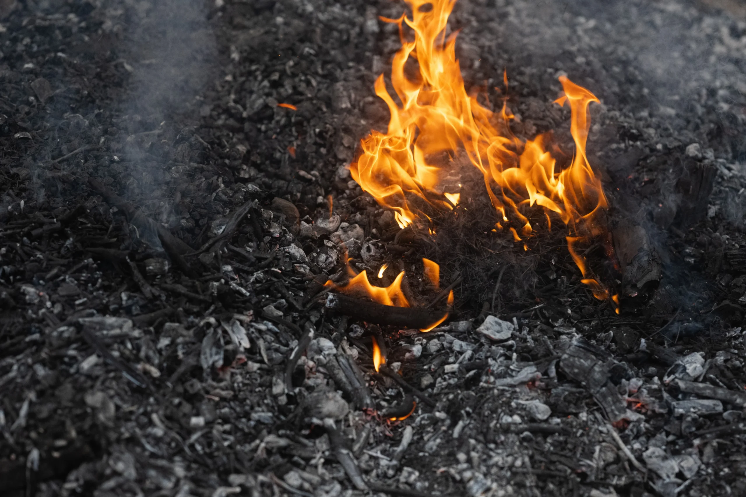 smoldering flame during cultural burn at Alder Creek.