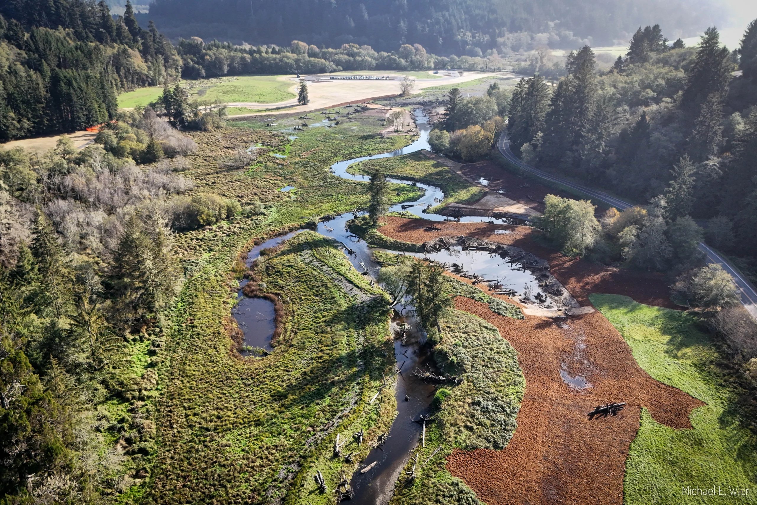 overhead landscape of stream restoration site