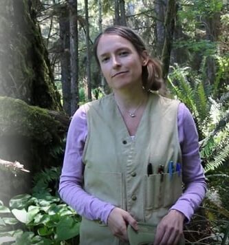 Scientist in redwood forest